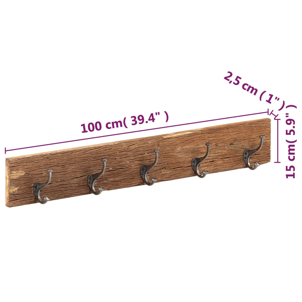 Obešalnik za predsobo s 5 obešali 100x2,5x15 cm predelan les