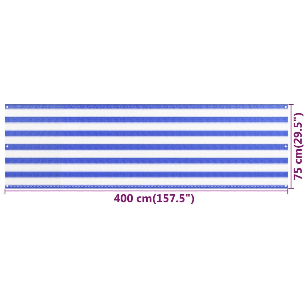 Balkonsko platno modro in belo 75x400 cm HDPE