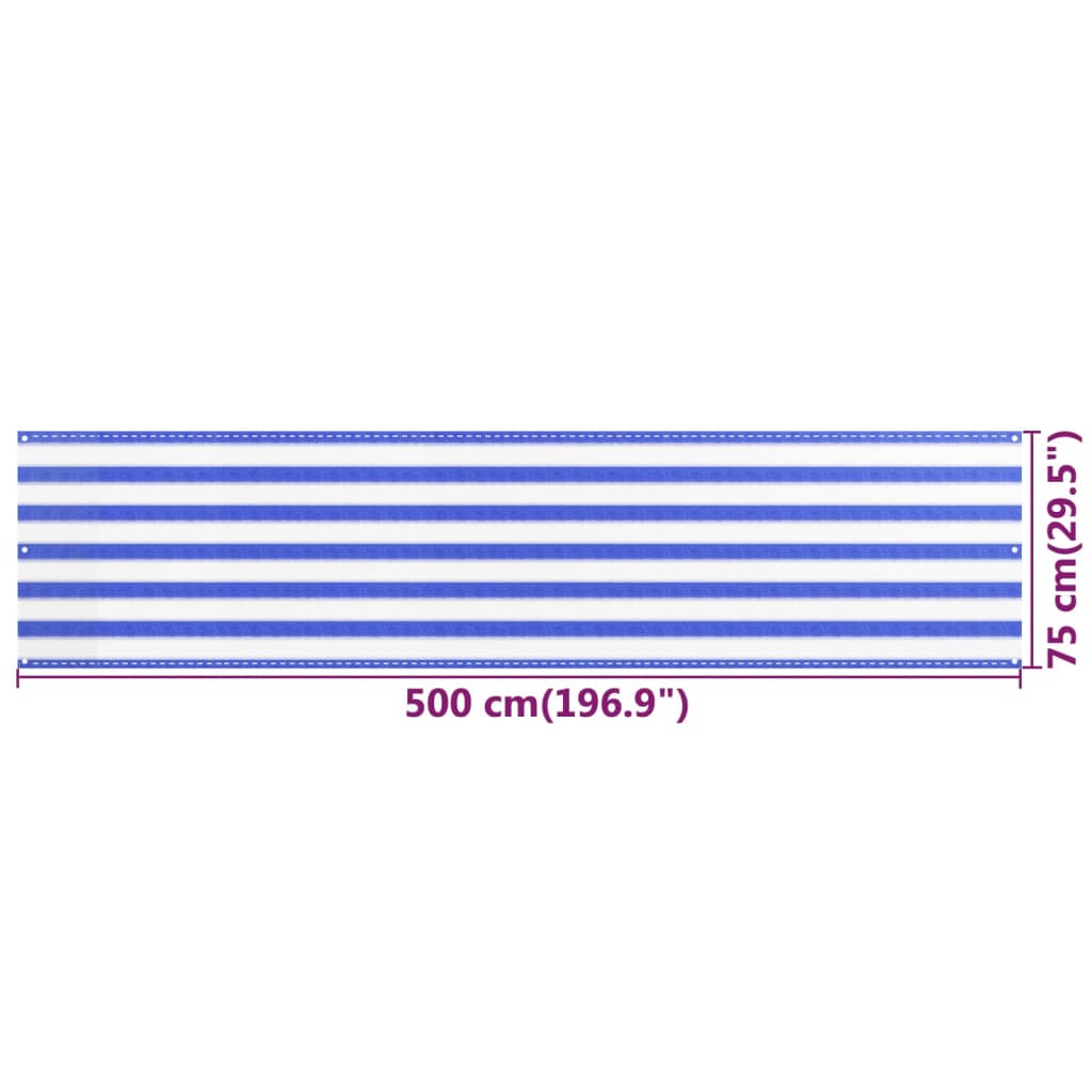 Balkonsko platno modro in belo 75x500 cm HDPE