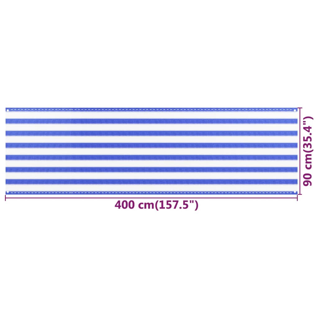 Balkonsko platno modro in belo 90x400 cm HDPE