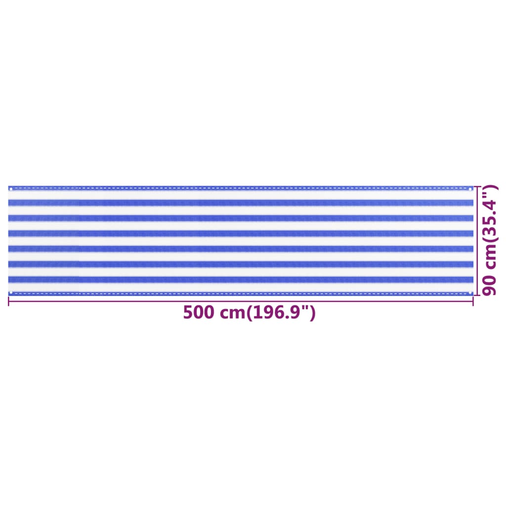 Balkonsko platno modro in belo 90x500 cm HDPE