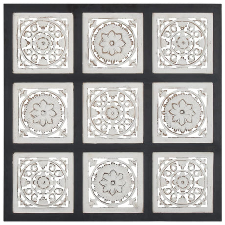 Ročno izrezljani stenski panel MDF 60x60x1,5 cm črn in bel