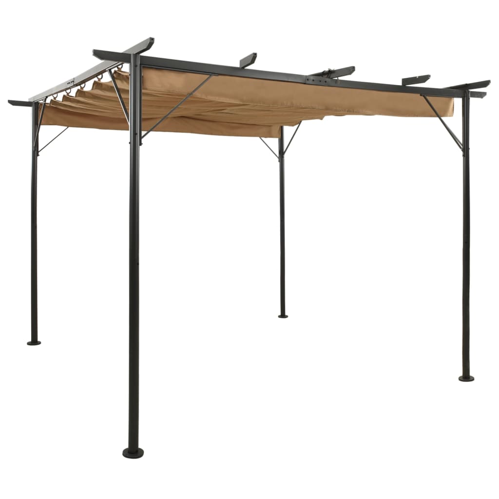 Pergola z zložljivo streho taupe 3x3 m jeklo 180 g/m²