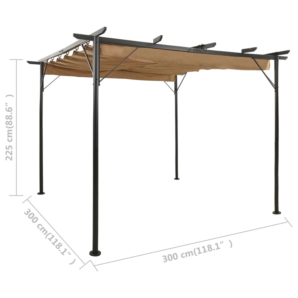 Pergola z zložljivo streho taupe 3x3 m jeklo 180 g/m²