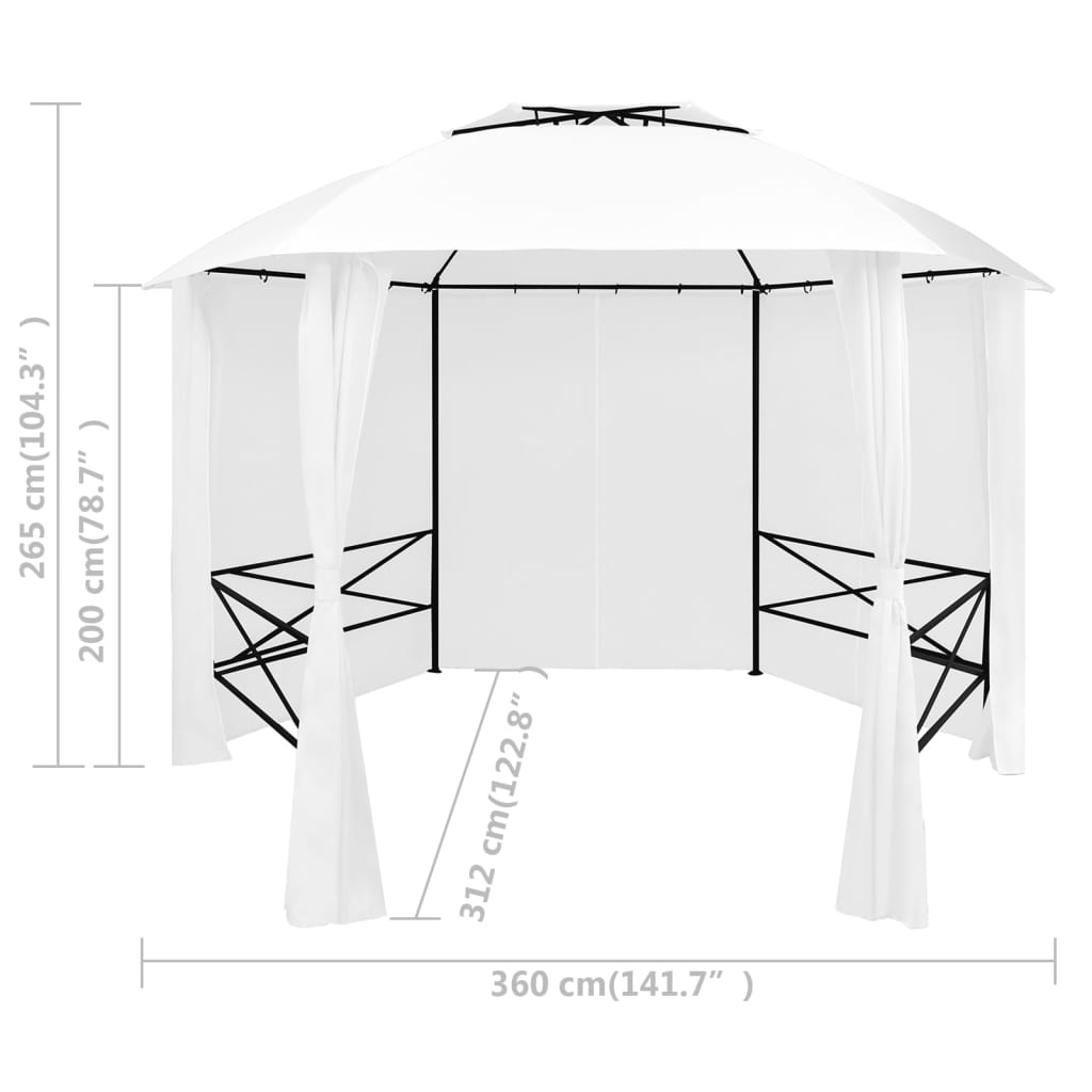 Vrtni šotor z zavesami 360x312x265 cm bel 180 g/m²