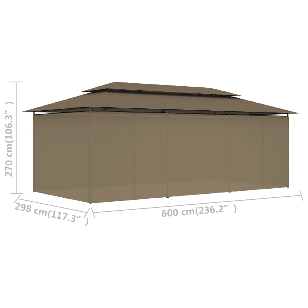 Paviljon z zavesami 600x298x270 cm taupe 180 g/m²