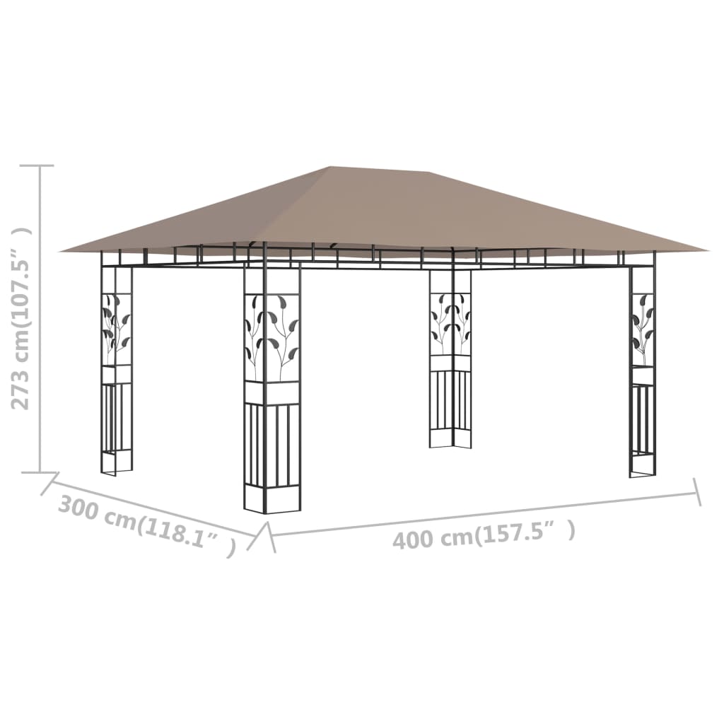 Paviljon z mrežo proti komarjem 4x3x2,73 m taupe 180 g/m²