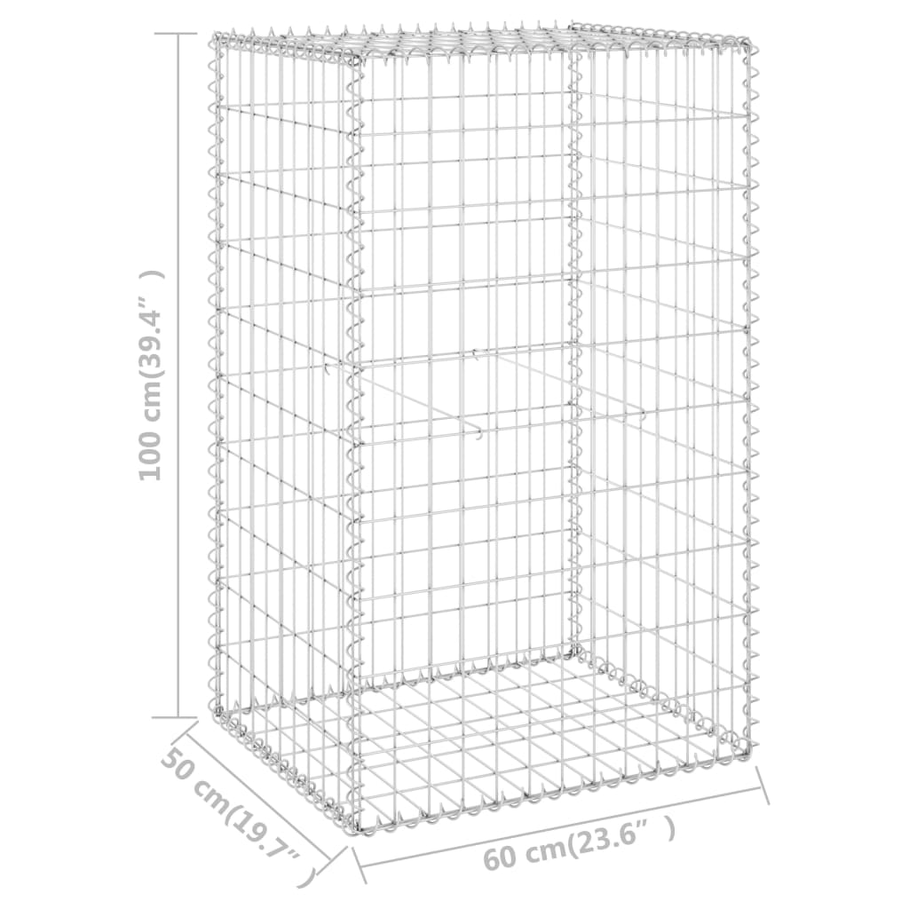 Gabionska stena s pokrovi iz pocinkanega jekla 60x50x100 cm