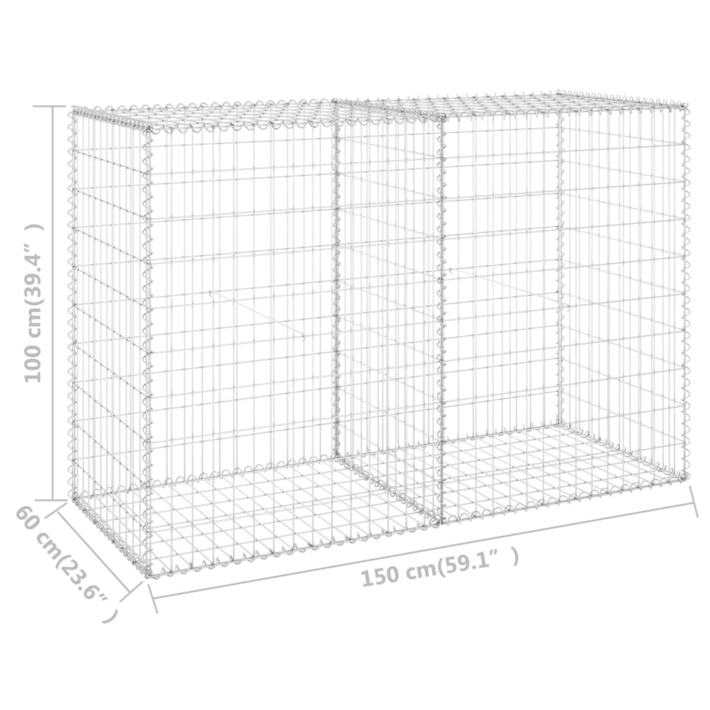 Gabionska stena s pokrovi iz pocinkanega jekla 150x60x100 cm