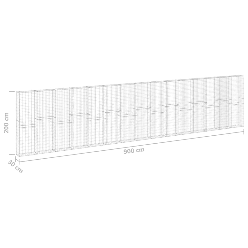 Gabionska stena s pokrovi pocinkano jeklo 900x30x200 cm