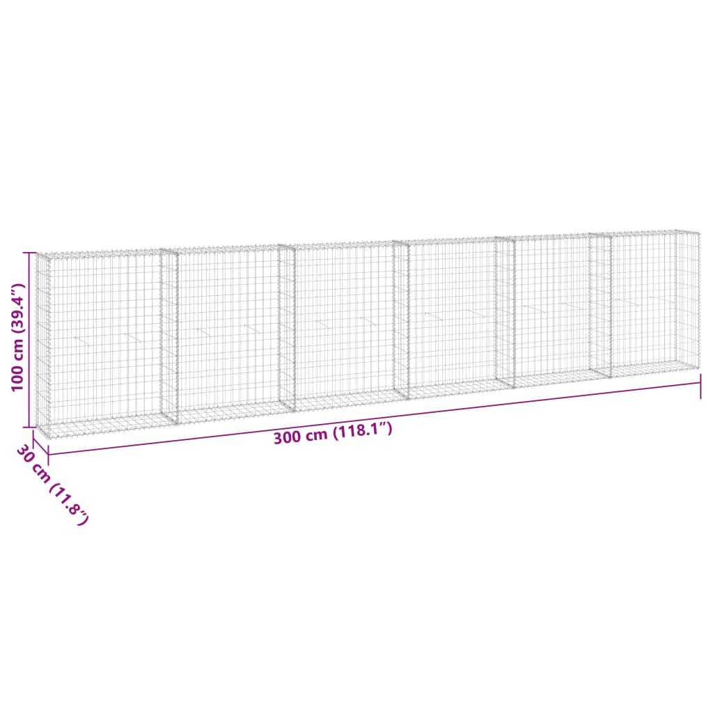 Gabionska stena s pokrovi iz pocinkanega jekla 300x30x100 cm