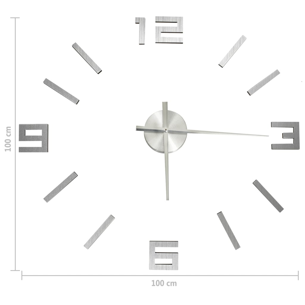 3D stenska ura moderna srebrna 100 cm XXL