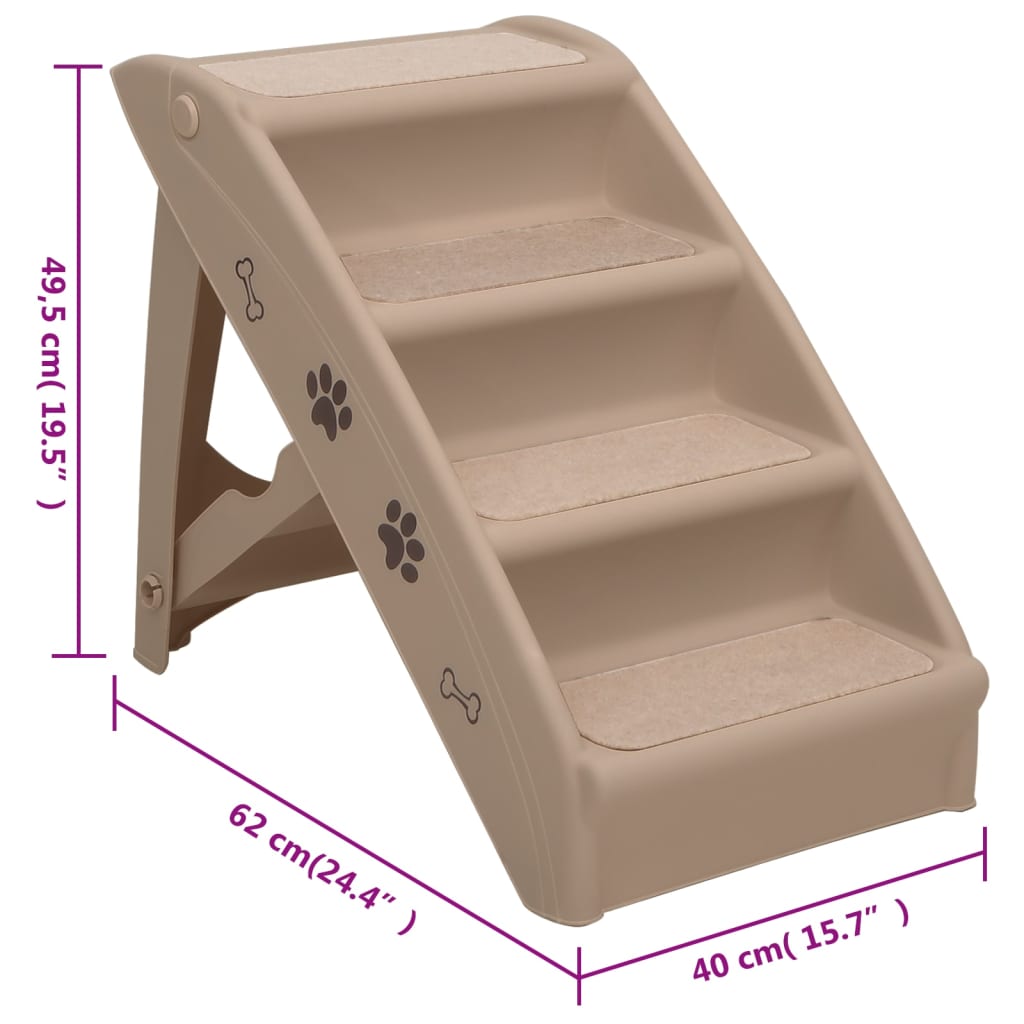 Zložljive stopnice za pse rjave 62x40x49,5 cm