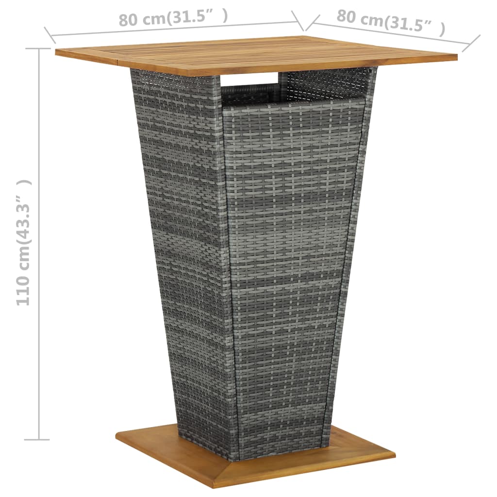 Barska miza siva 80x80x110 cm poli ratan in trden akacijev les