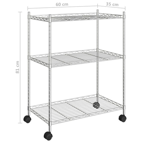 Regal s kolesi 3-nadstropni 60x35x81 cm krom 150 kg