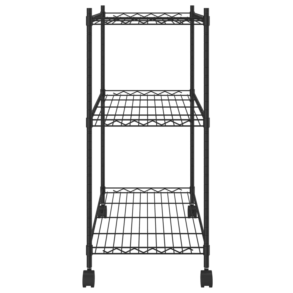 3-nadstropni regal s kolesi 60x35x81 cm črn 150 kg