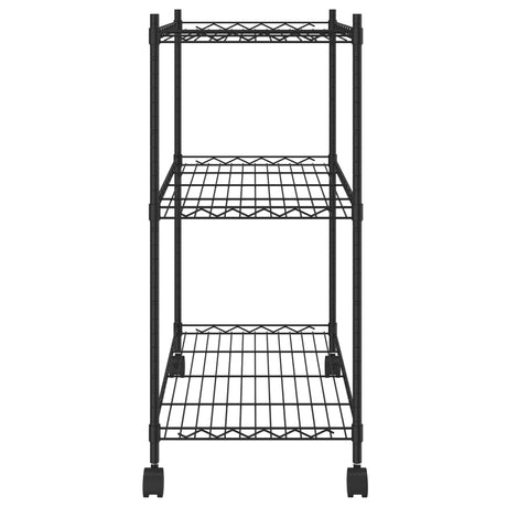 3-nadstropni regal s kolesi 60x35x81 cm črn 150 kg