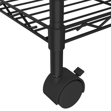 3-nadstropni regal s kolesi 60x35x81 cm črn 150 kg