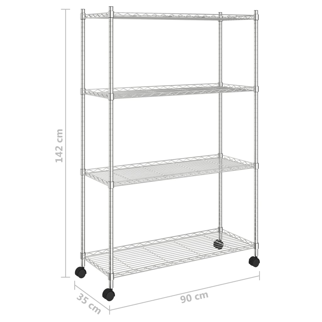 4-nadstropni regal s kolesi 90x35x142 cm krom 200 kg