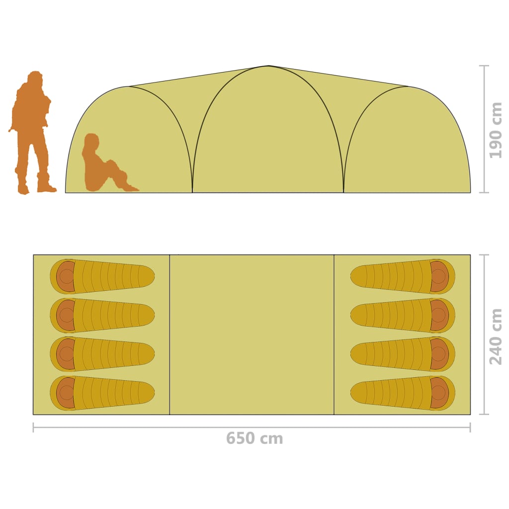 Šotor za kampiranje iglu 650x240x190 cm za 8 oseb kamuflažen