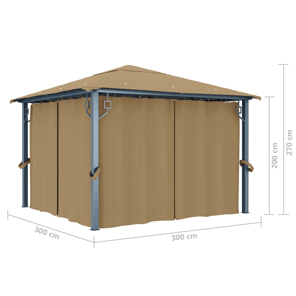 Paviljon z zaveso 300x300 cm taupe aluminij