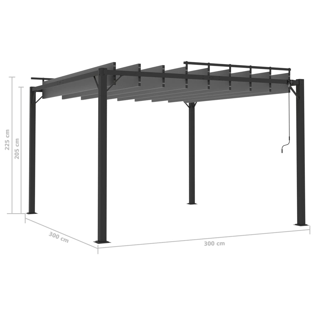 Paviljon z rešetkasto streho 3x3 m antracitno blago in aluminij