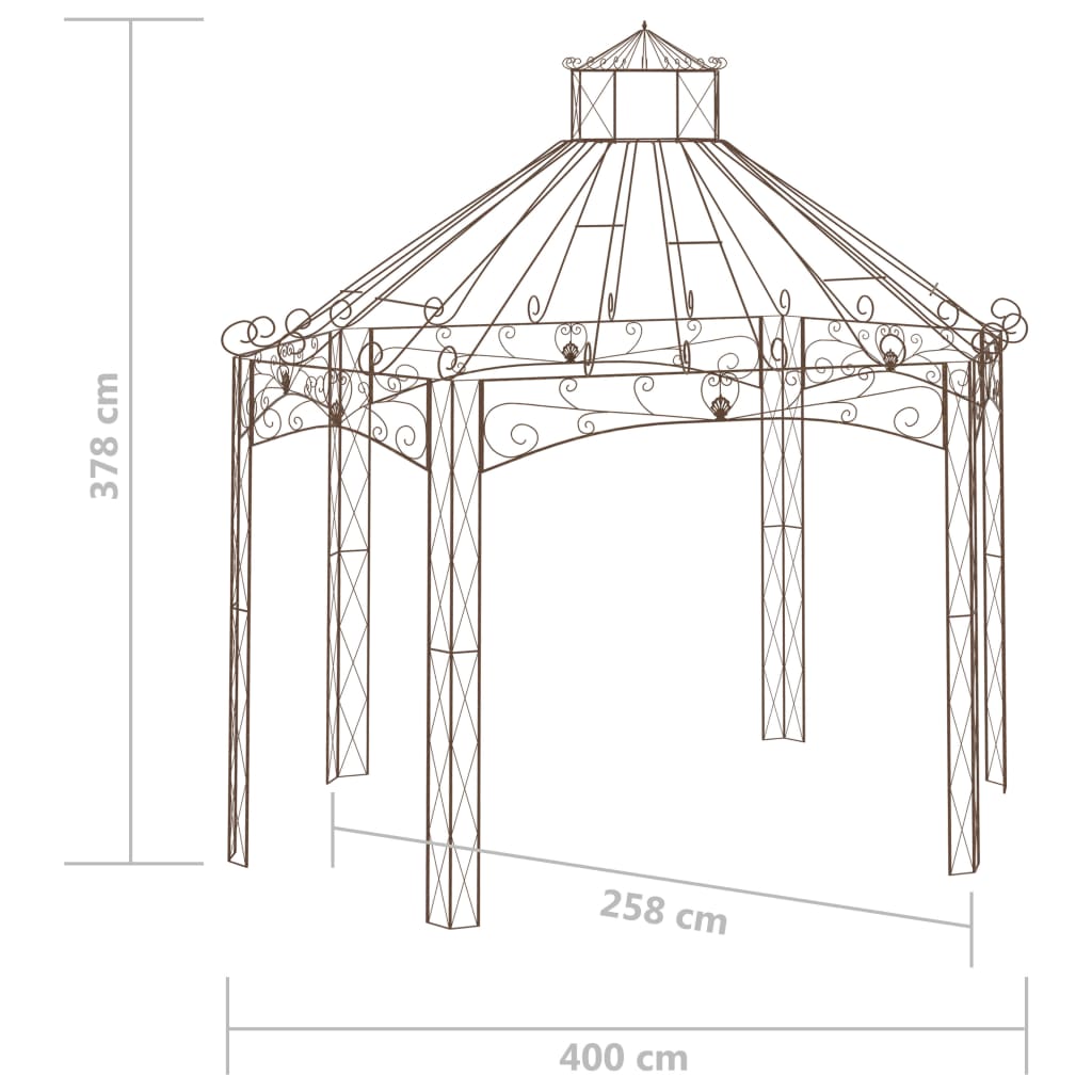 Vrtni paviljon antično rjav 400x258x378 cm železo