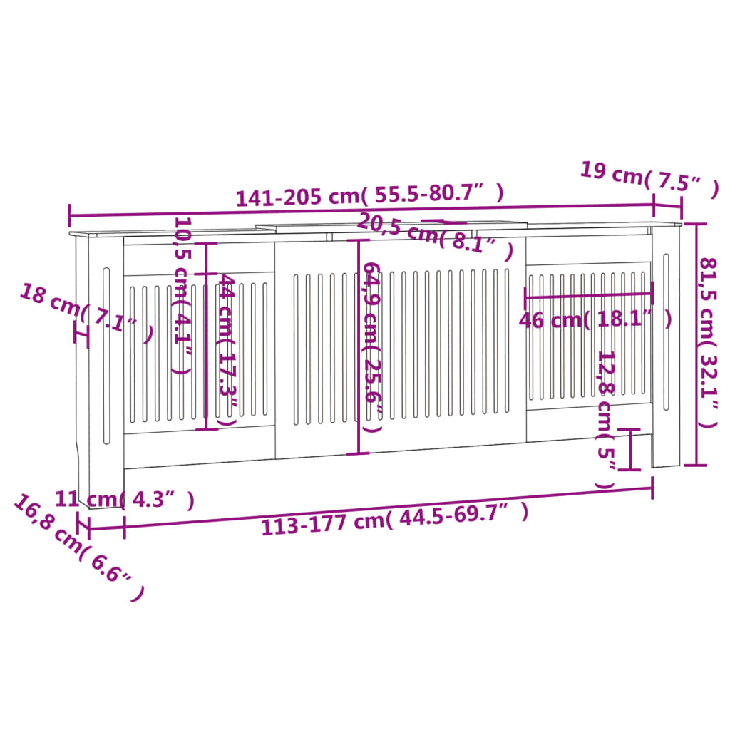 Pokrov za radiator MDF bel 205 cm