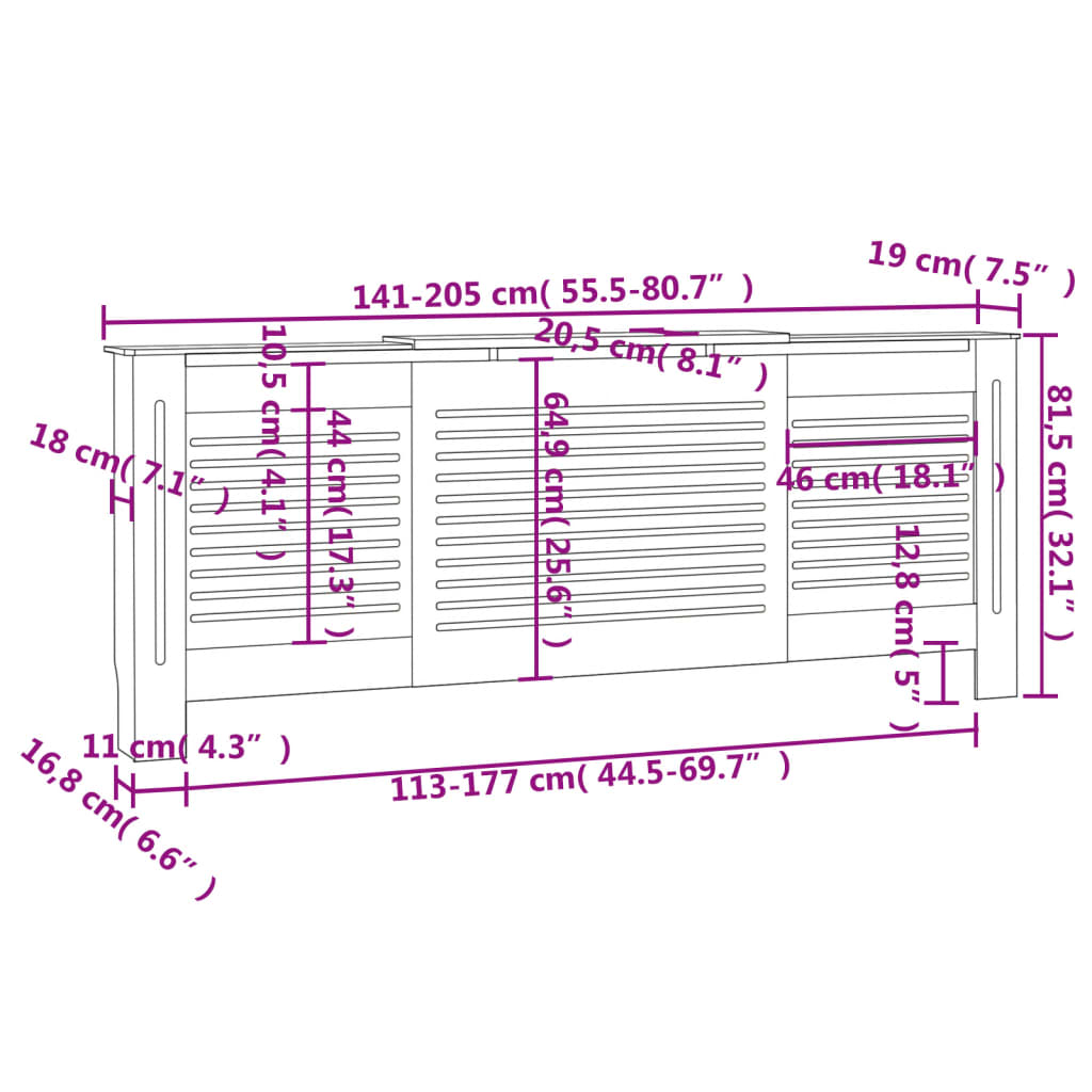 Pokrov za radiator črn MDF 205 cm