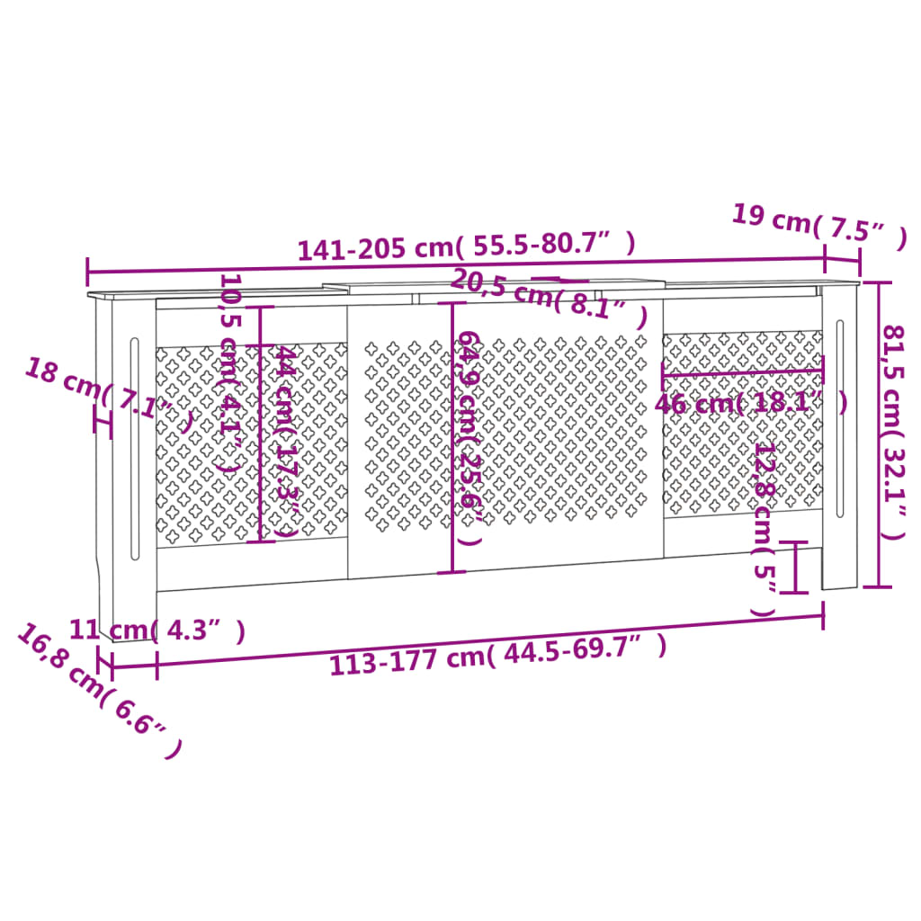 Pokrov za radiator MDF bel 205 cm