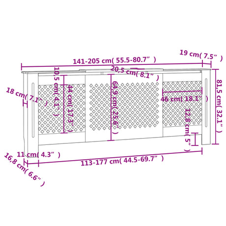 Pokrov za radiator MDF bel 205 cm