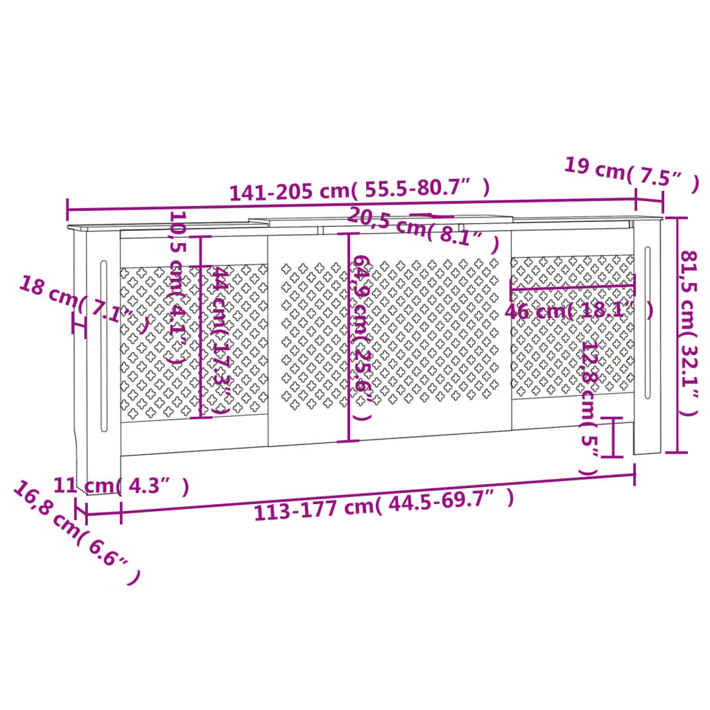 Pokrov za radiator MDF siv 205 cm