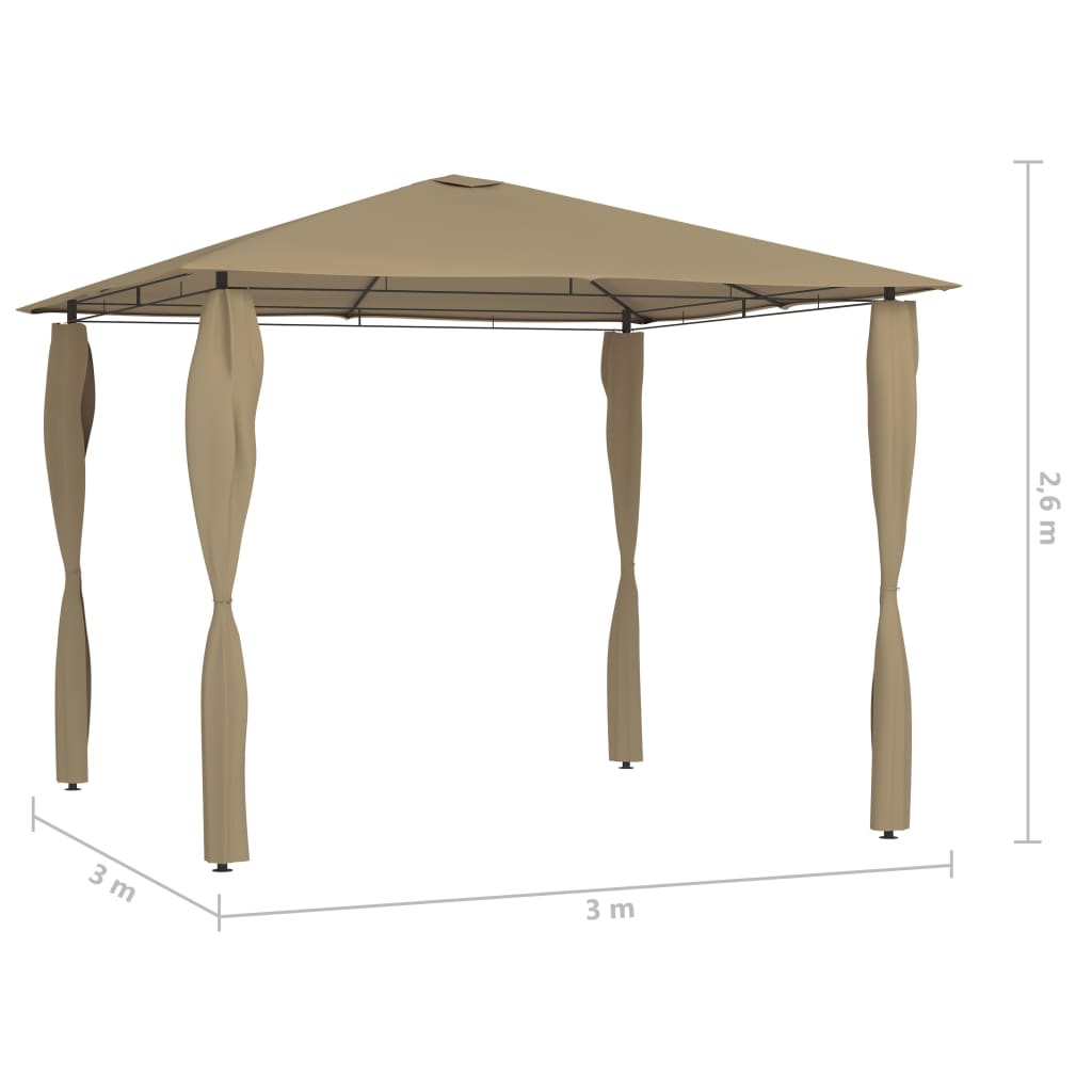 Paviljon s pokritimi stebri 3x3x2,6 m taupe 160 g/m²