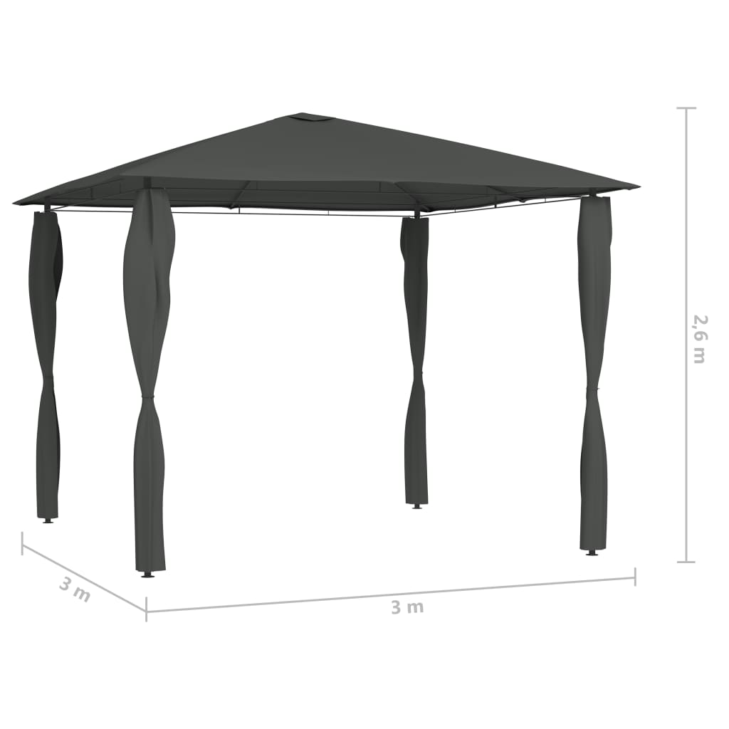 Paviljon s pokritimi stebri 3x3x2,6 m antraciten 160 g/m²