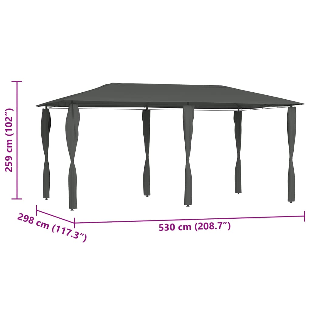 Paviljon s pokritimi stebri 2,98x5,3x2,59 m antraciten 160 g/m²