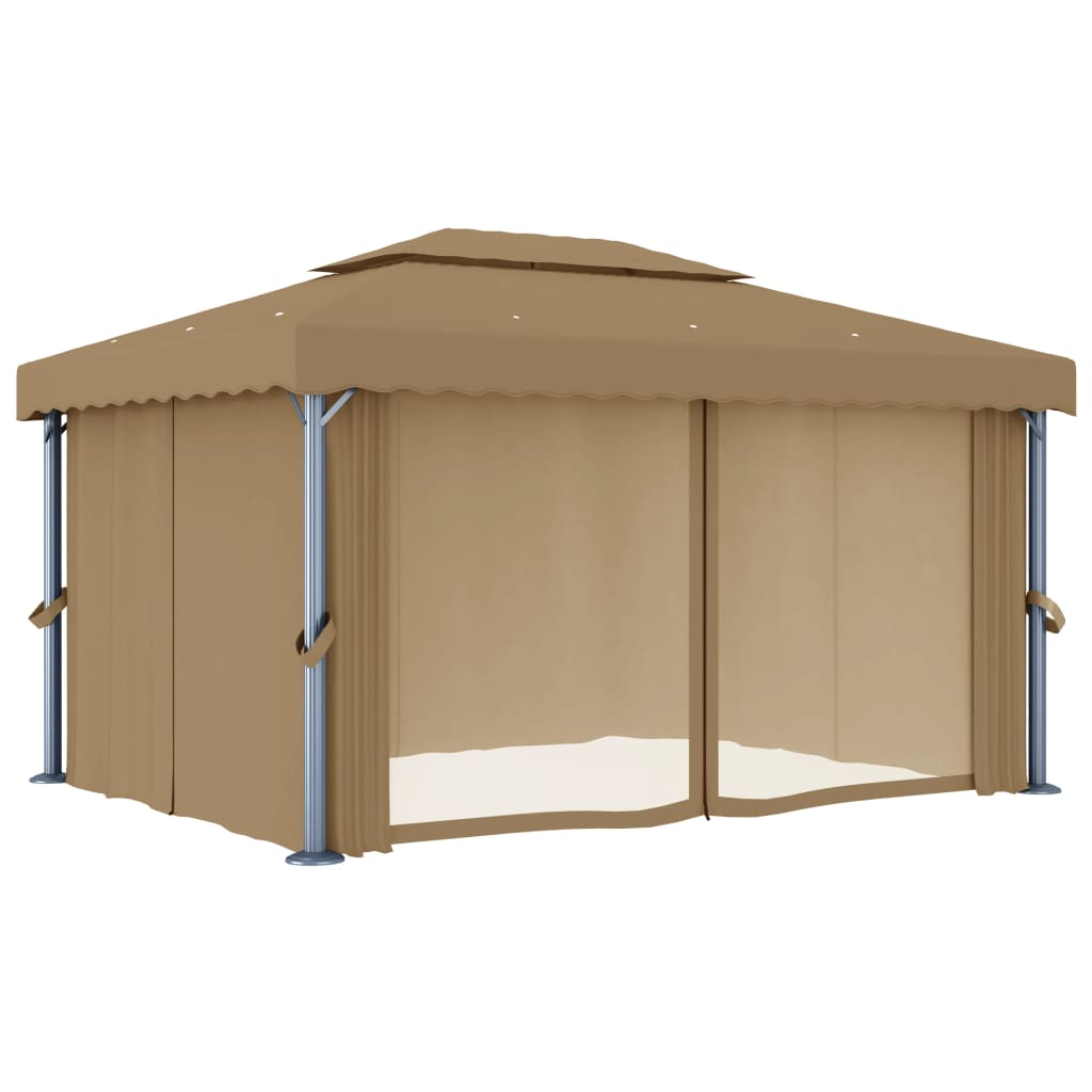 Paviljon z zaveso 4x3 m taupe aluminij