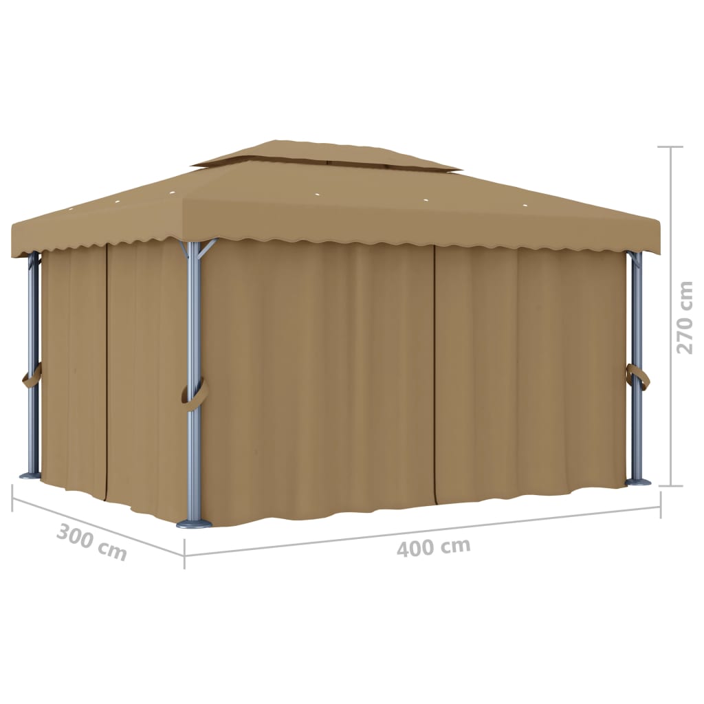 Paviljon z zaveso 4x3 m taupe aluminij