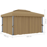 Paviljon z zaveso 4x3 m taupe aluminij