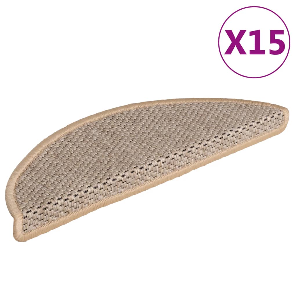 Samolepilne preproge za stopnice sisal 15 kosov 56x17x3 cm bež