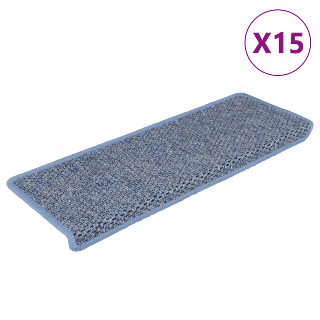 Samolepilne preproge za stopnice sisal 15 kosov 65x21x4cm modre