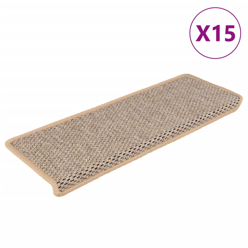 Samolepilne preproge za stopnice sisal 15 kosov 65x21x4 cm bež