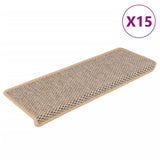 Samolepilne preproge za stopnice sisal 15 kosov 65x21x4 cm bež