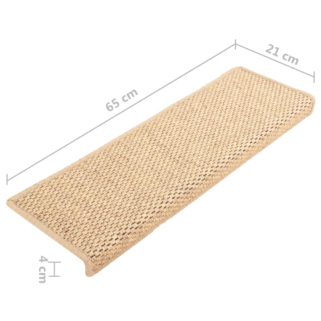 Samolepilne preproge za stopnice sisal 15 kosov 65x21x4 cm bež