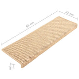 Samolepilne preproge za stopnice sisal 15 kosov 65x21x4 cm bež