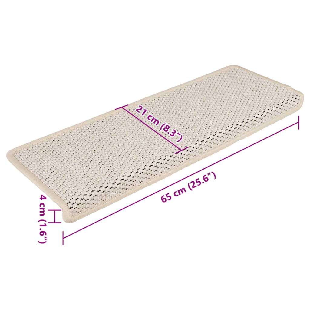 Samolepilne preproge za stopnice sisal 15 kosov 65x21x4 cm krem