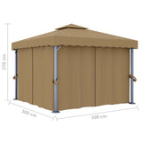 Paviljon z zaveso 3x3 m taupe aluminij