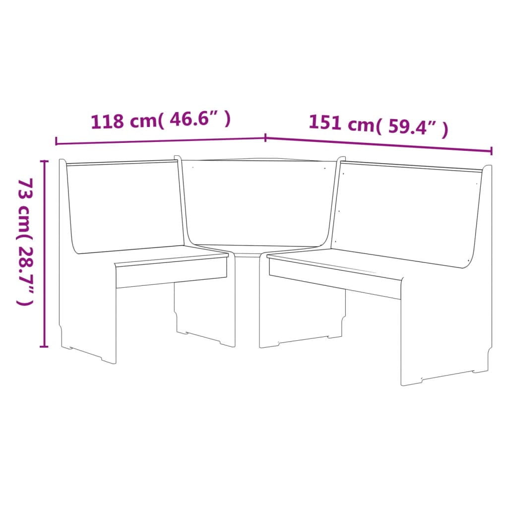 Kotna klop REINE 151 cm trdna borovina medeno rjava in siva