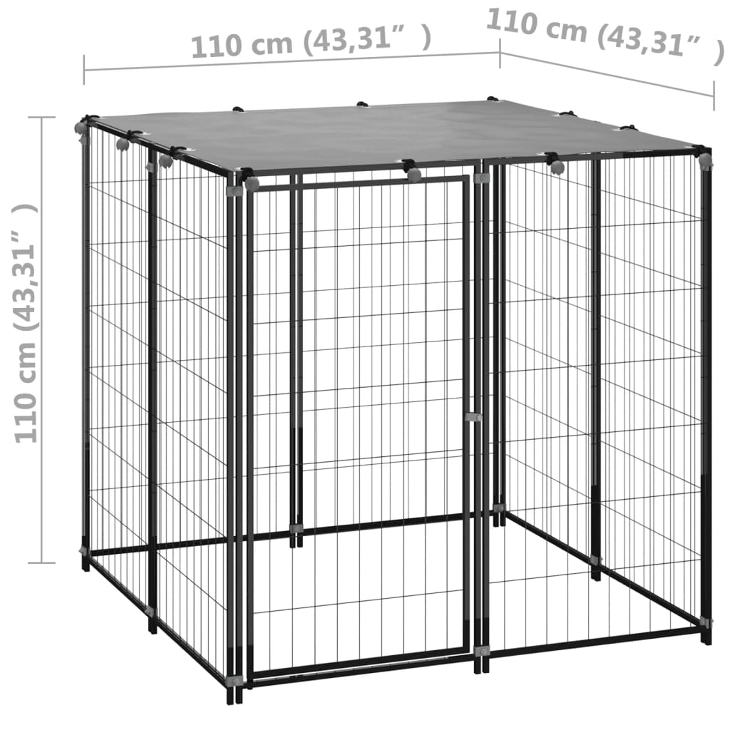 Pesji boks črn 110x110x110 cm jeklo