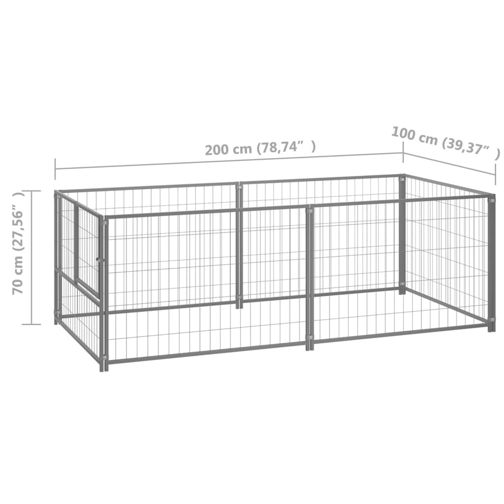 Pasji boks srebrn 200x100x70 cm jeklo