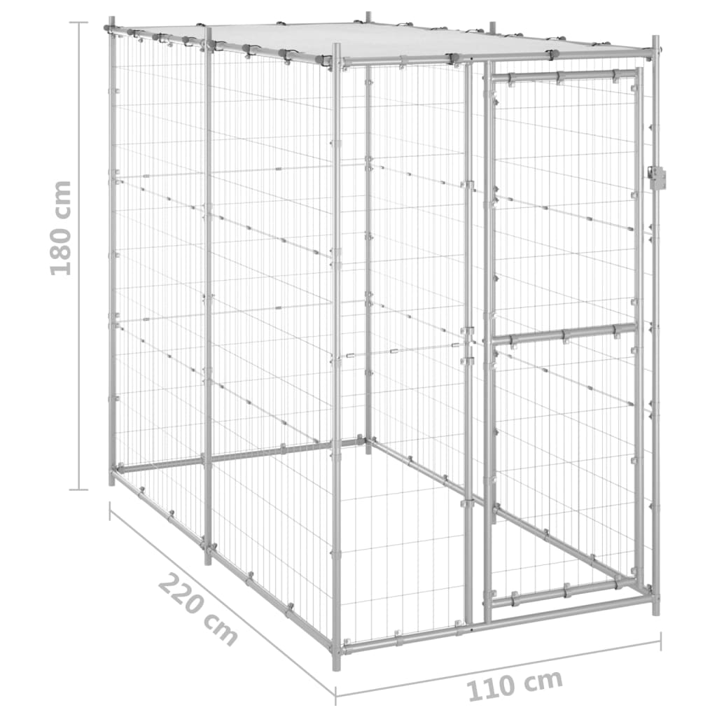 Zunanji pasji boks pocinkano jeklo s streho 110x220x180 cm